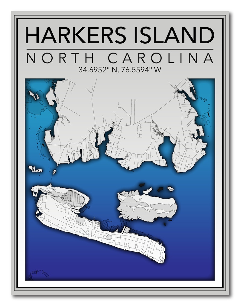 Wall Art Map Print Harkers Island North Carolina Etsy