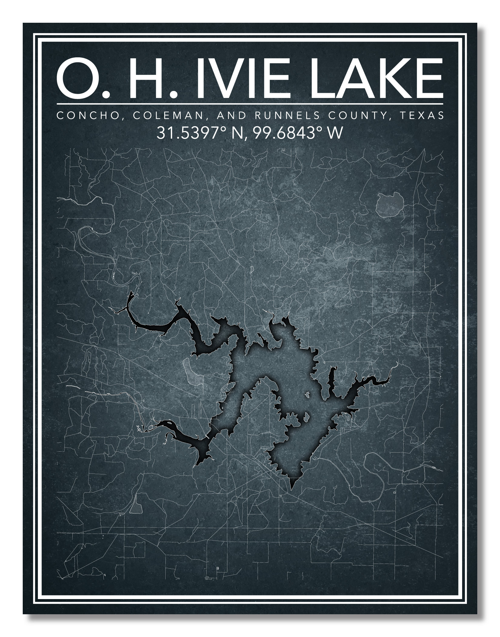 Wall Art Map Print of O. H. Ivie Lake Concho County Texas Etsy