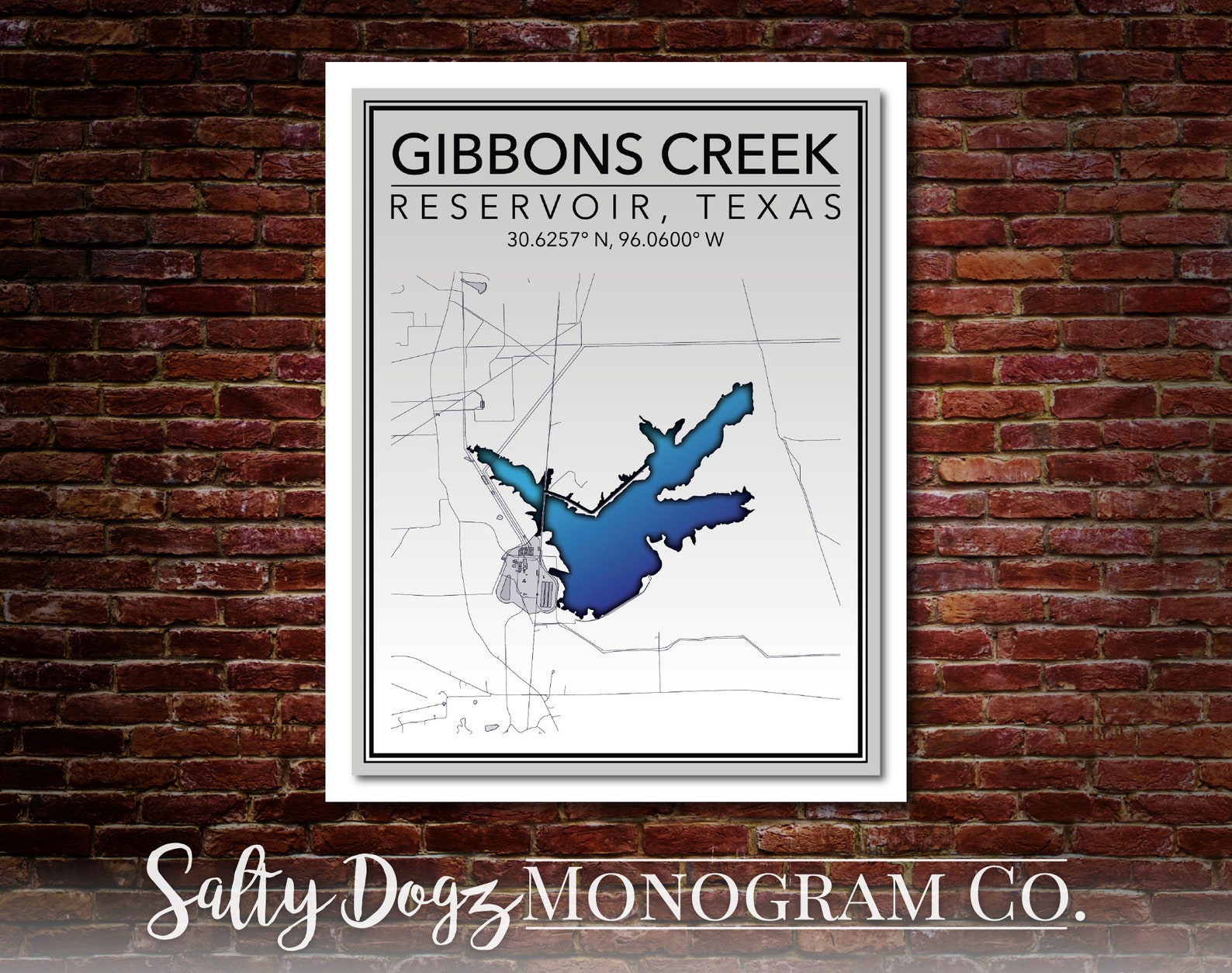 Wall Art Map Print of Gibbons Creek Reservoir Grimes County Etsy