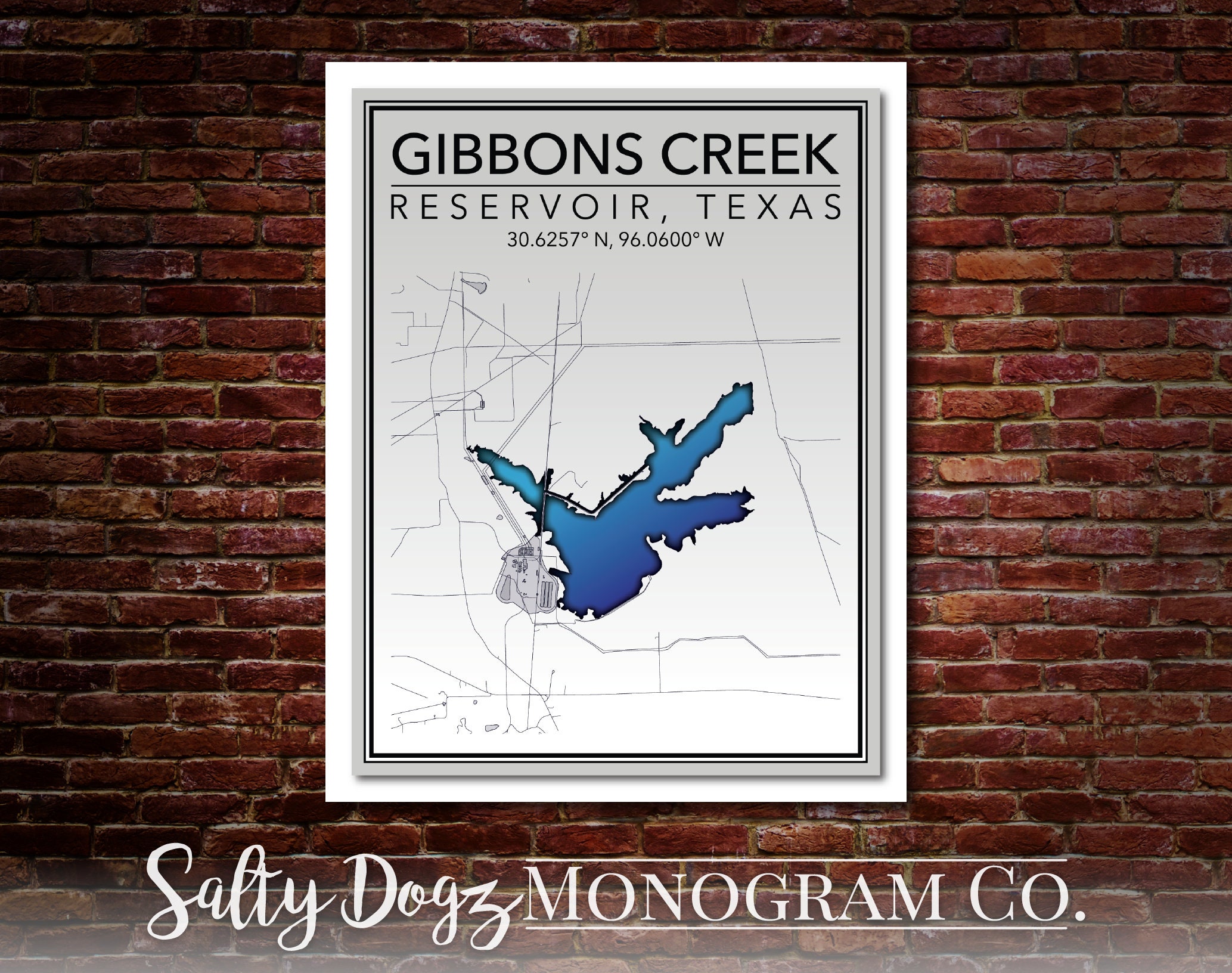 Wall Art Map Print of Gibbons Creek Reservoir Grimes County Etsy