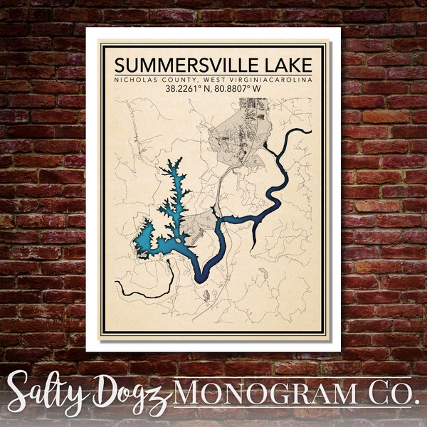 Lake Summersville Map Print Etsy