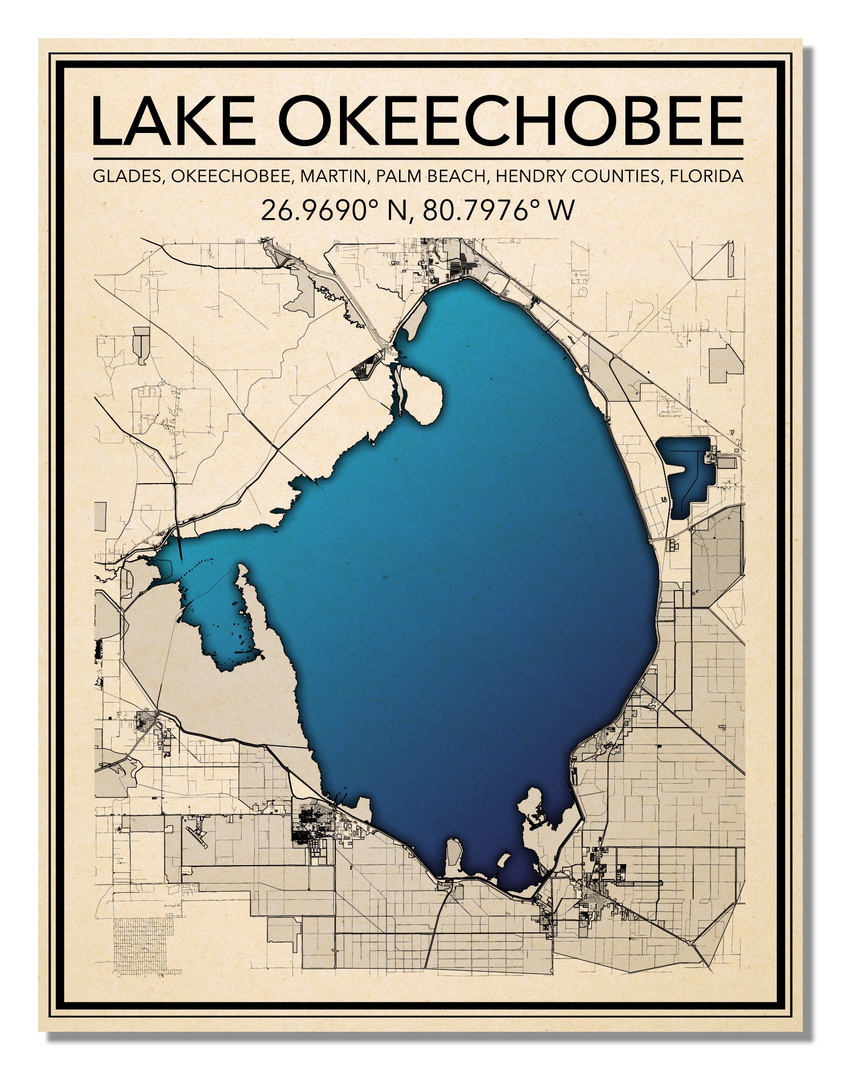 wall-art-map-print-of-lake-okeechobee-florida-united-states-etsy
