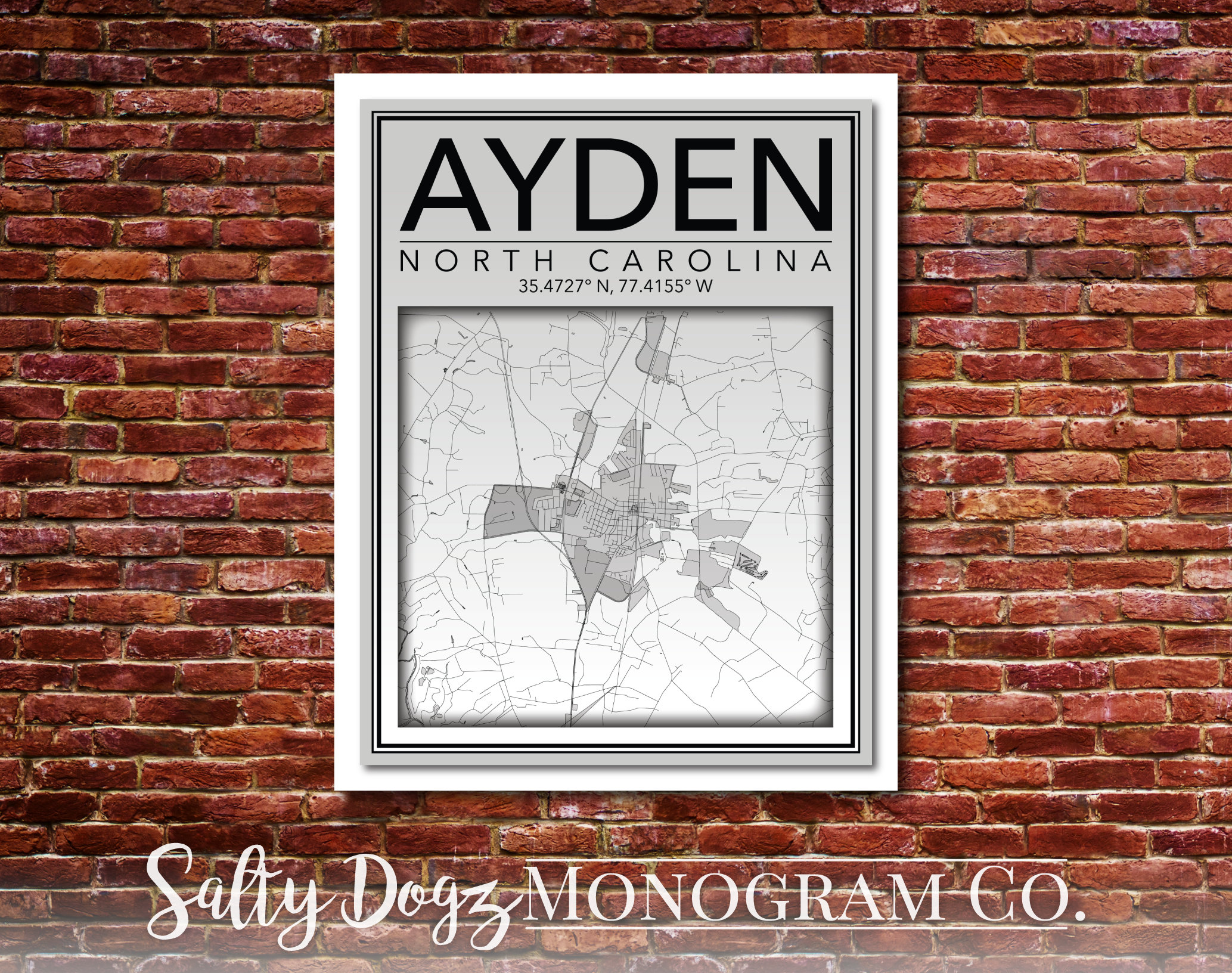 Wall Art Map Print of Ayden North Carolina Etsy