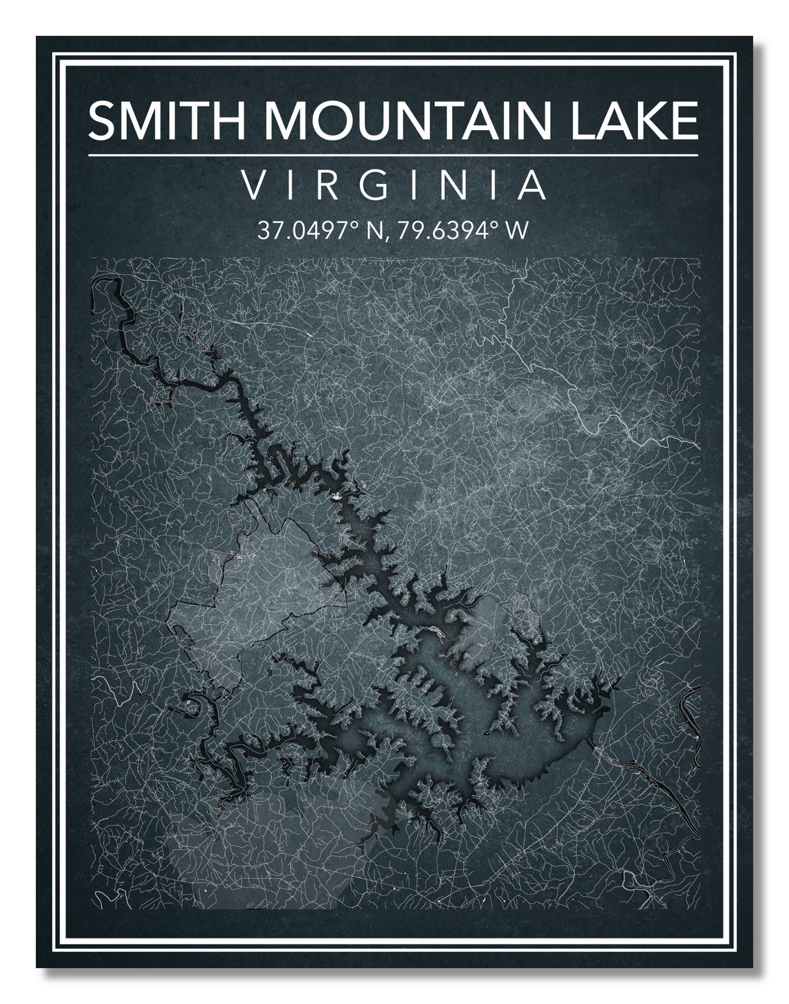 Wall Art Map Print of Smith Mountain Lake Virginia - Etsy Sweden
