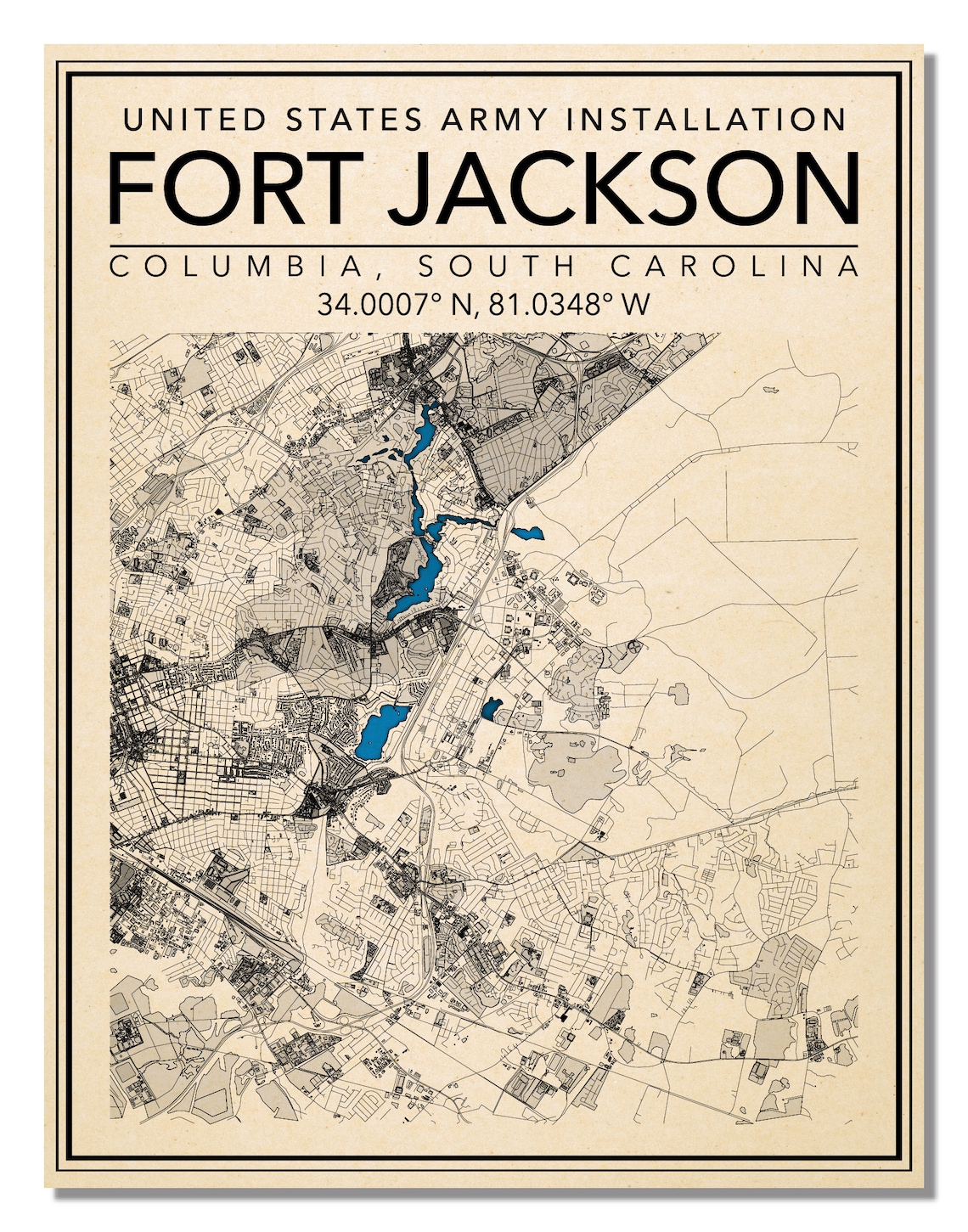 Wall Art Map Print of United States Army Fort Jackson South