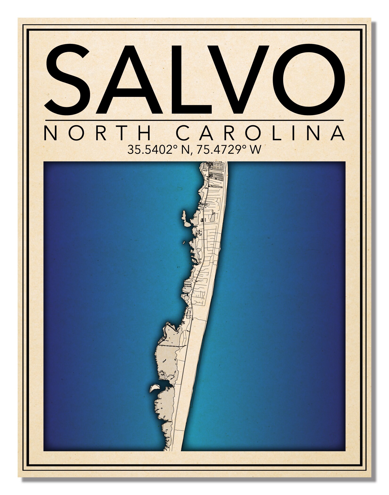 Wall Art Map Print of Salvo North Carolina Etsy