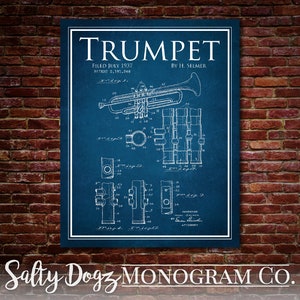 Vintage Trumpet Patent Print- Teacher Gift- Band Director