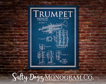 Vintage Trumpet Patent Print- Teacher Gift- Band Director