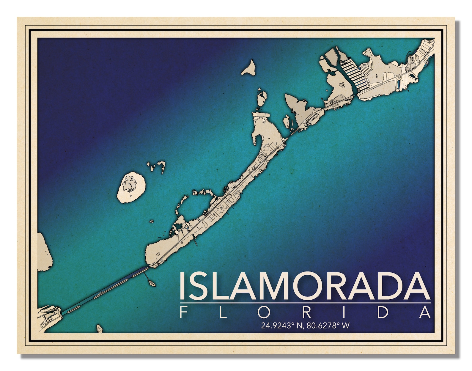Wall Art Map Print of Islamorada Florida Keys Etsy
