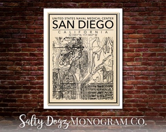 Wall Art Map Print of United States Naval Medical Center San Diego, California!