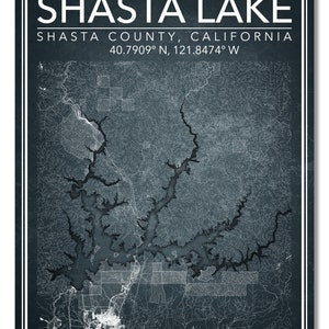 Wall Art Map Print of Shasta Lake, Shasta County, California, United ...