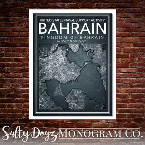 Wall Art Map of United States Naval Facility Bahrain.