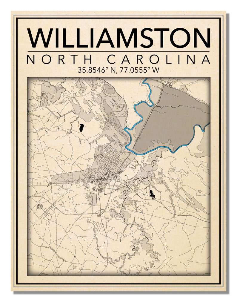 Wall Art Map Print of Williamston North Carolina Etsy