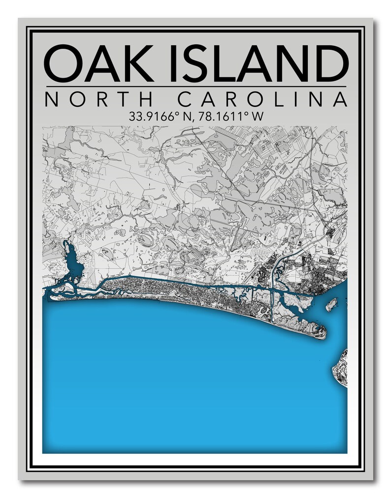 Wall Art Map Print Oak Island NC Etsy