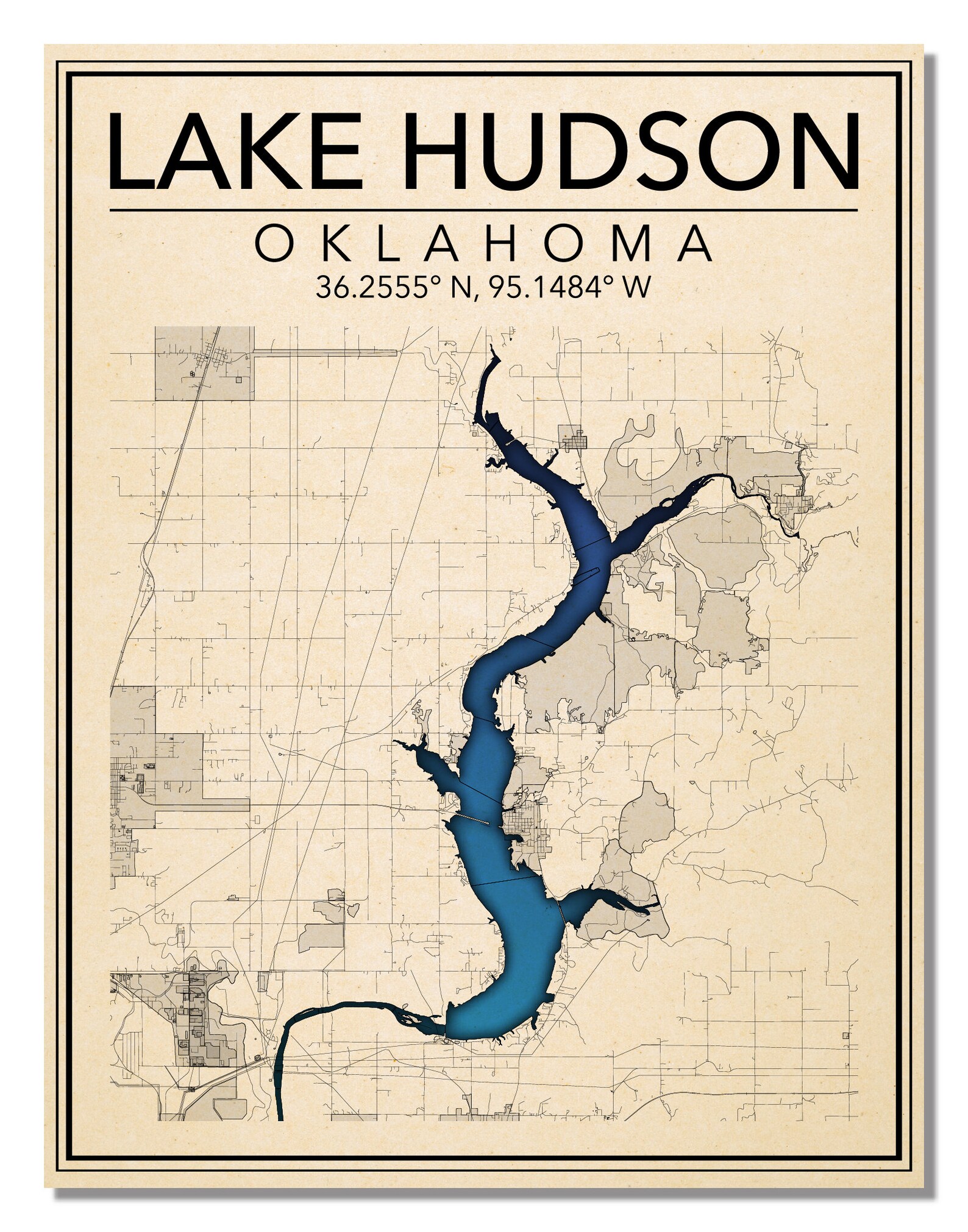 Wall Art Map Print of Lake Hudson Oklahoma Etsy