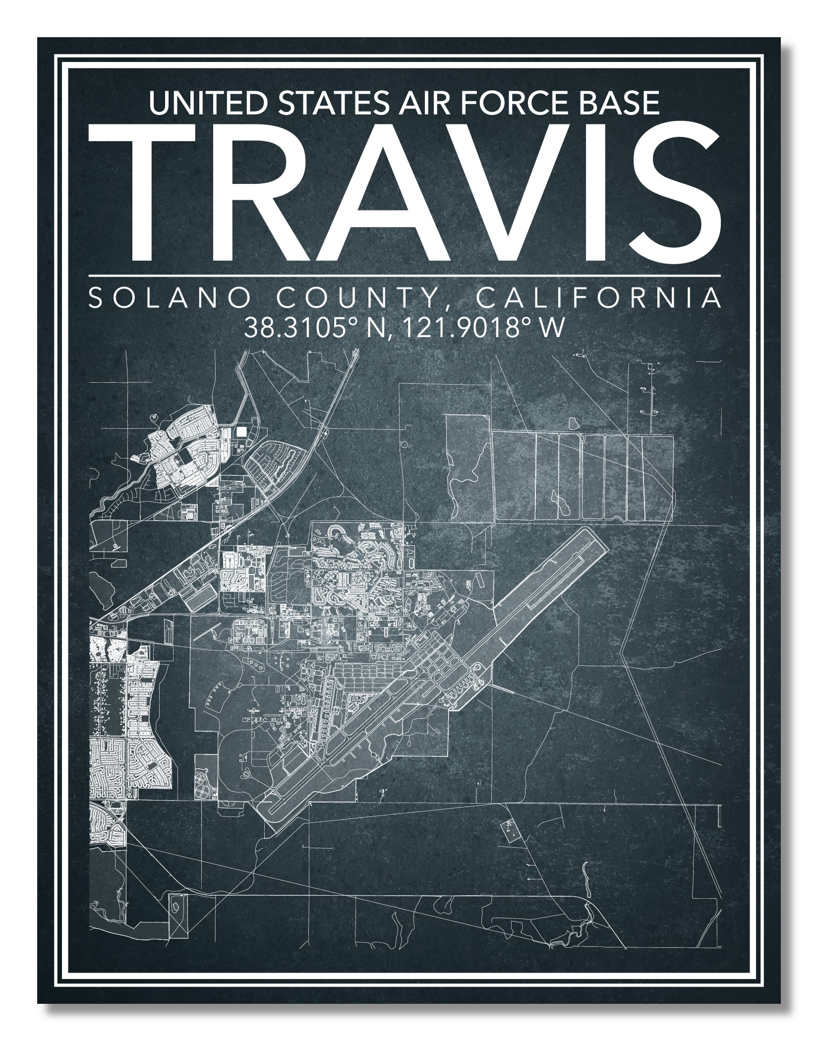 Wall Art Map Print of US Air Force Base Travis, California! - Etsy Canada