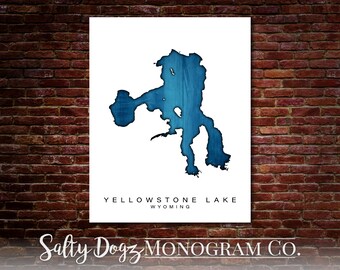 Wall Art Map Print of Yellowstone Lake, Wyoming- National Park!!