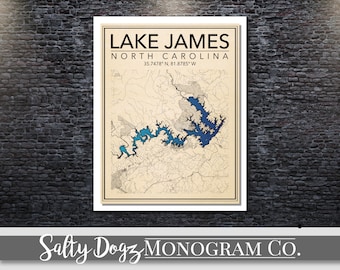 Wall Art Map Print of Lake James, North Carolina!!!