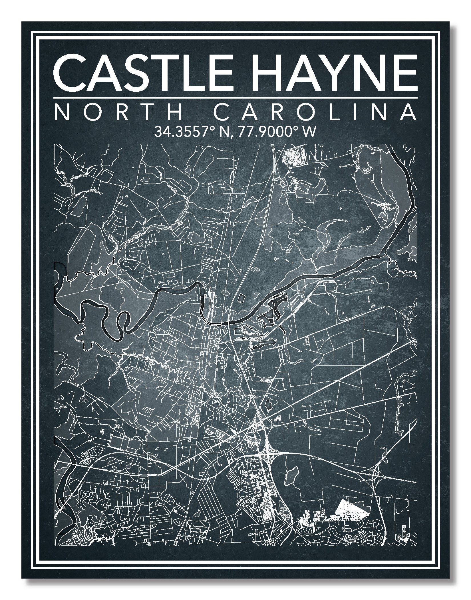Wall Art Map Print of Castle Hayne North Carolina Etsy