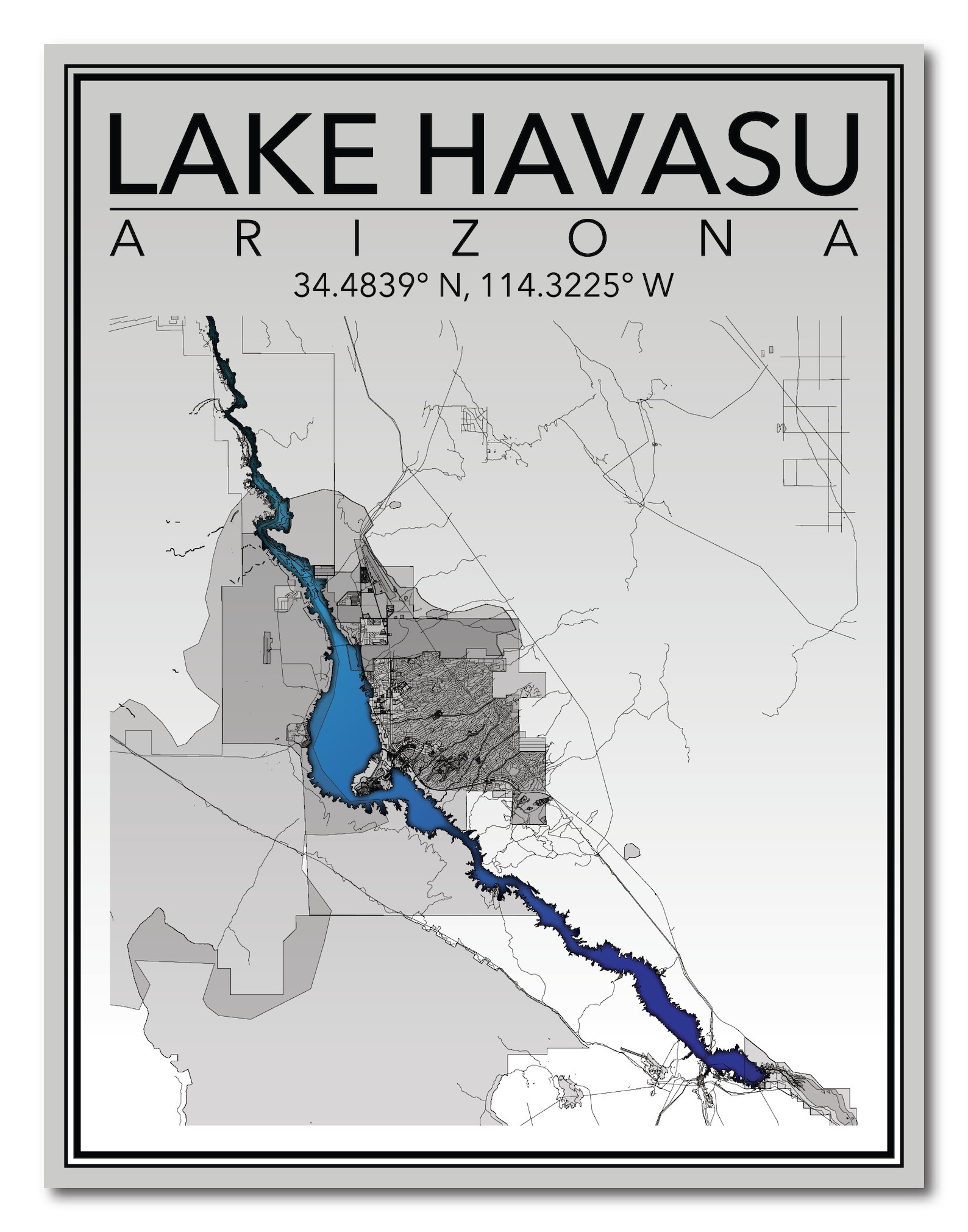 Wall Art Map Print of Lake Havasu Arizona Etsy