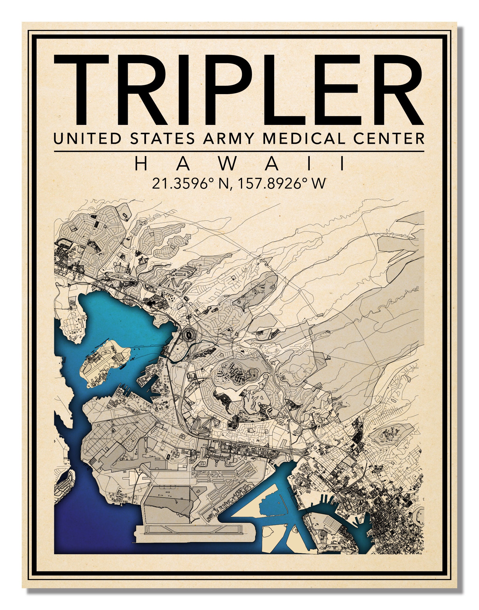 Wall Art Map Print of Tripler Army Medical Center Moanalua Etsy