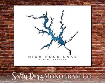 Wall Art Map Print of High Rock Lake North Carolina | Etsy