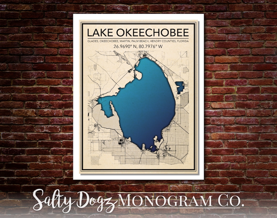 wall-art-map-print-of-lake-okeechobee-florida-united-states-etsy