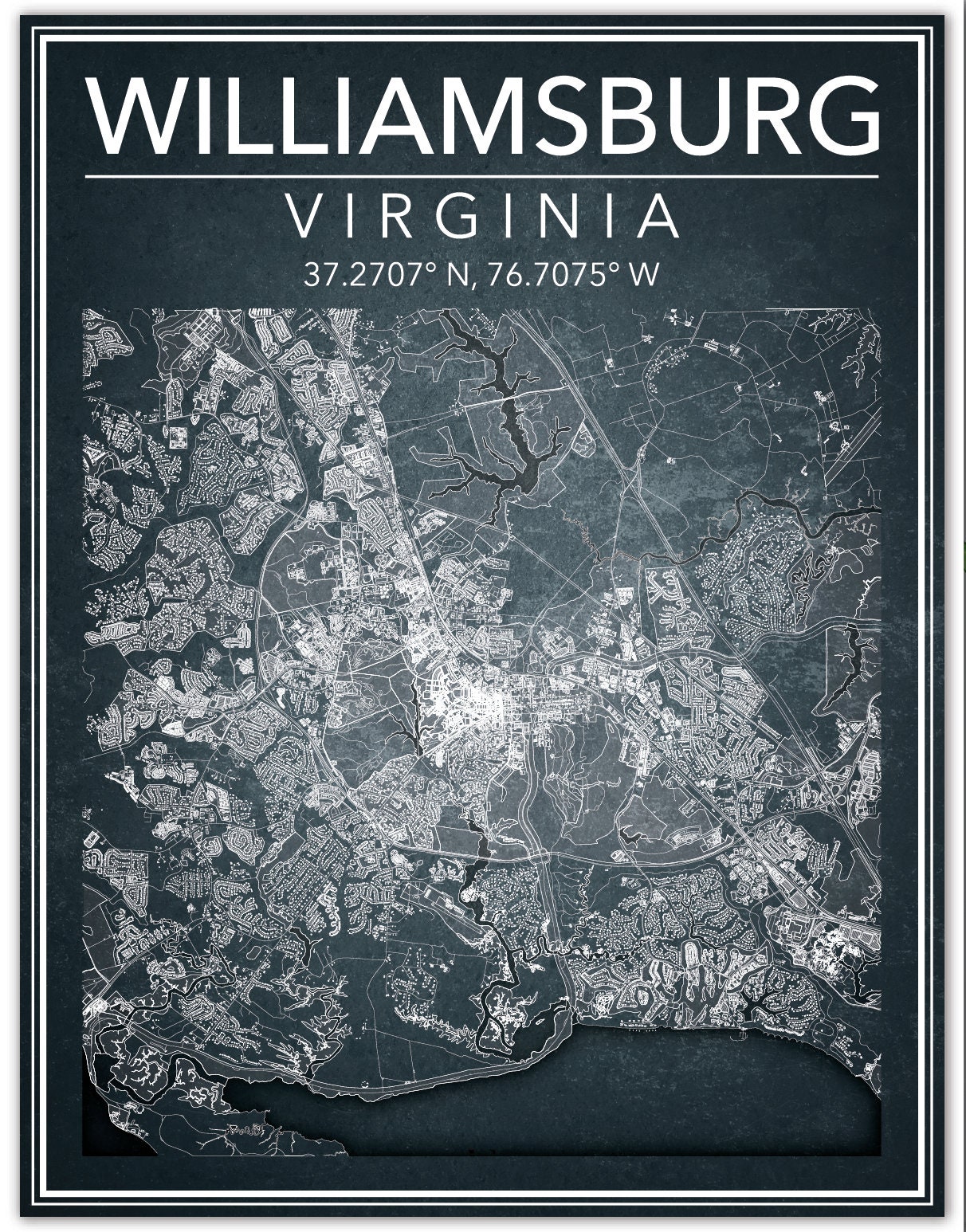 Wall Art Map Print Williamsburg Virginia Etsy