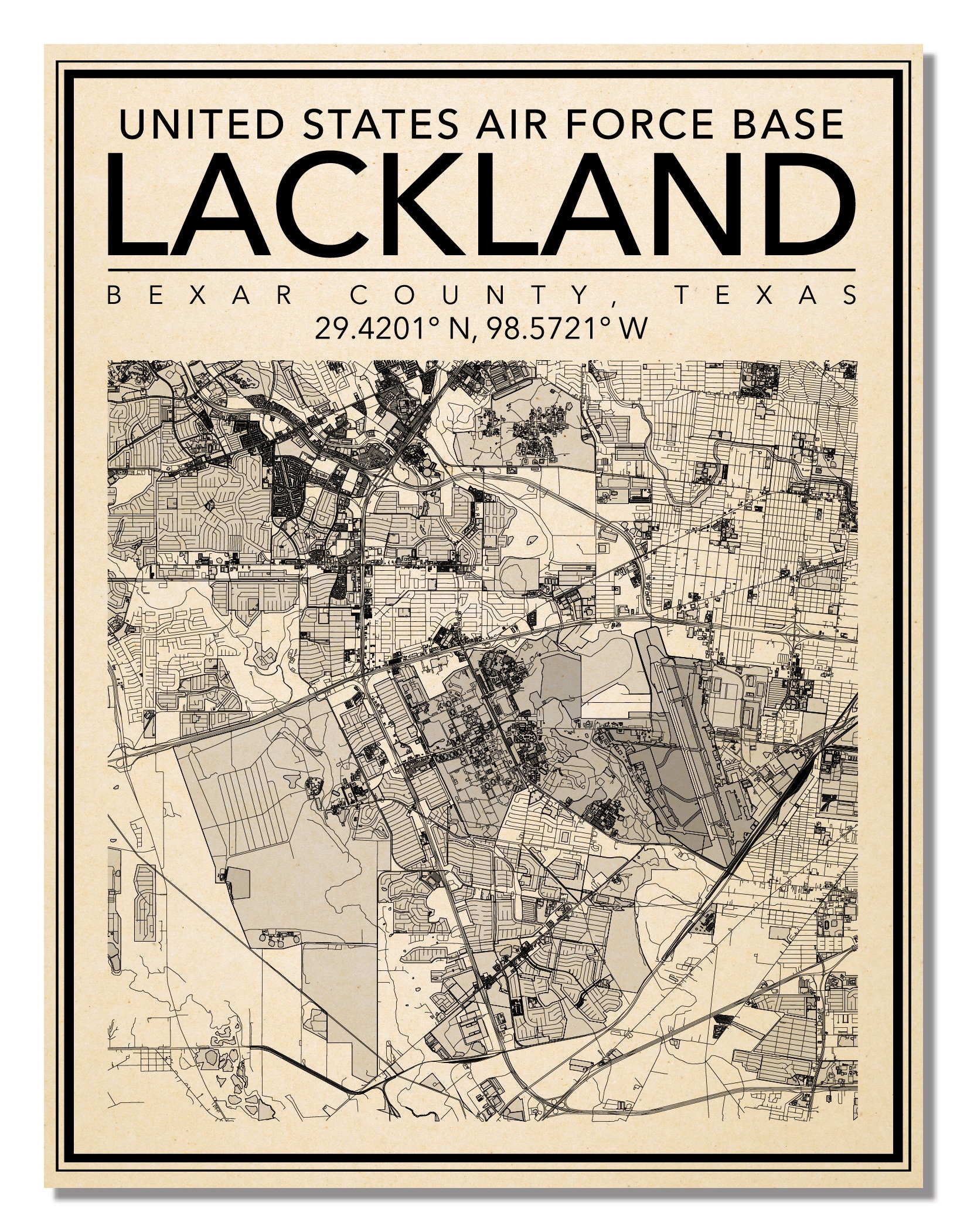Wall Art Map Print of Lackland Air Force Base San Antonio Etsy