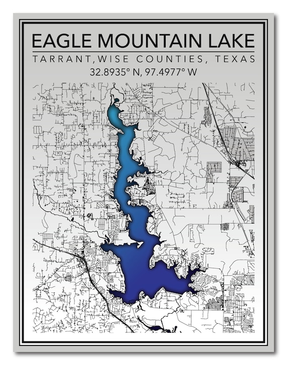 Eagle Mountain Lake Map Wall Art Map Print Of Eagle Mountain Lake Texas | Etsy Australia