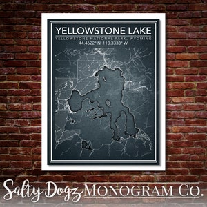 Wall Art Map Print of Yellowstone Lake, Wyoming, Yellowstone National Park!