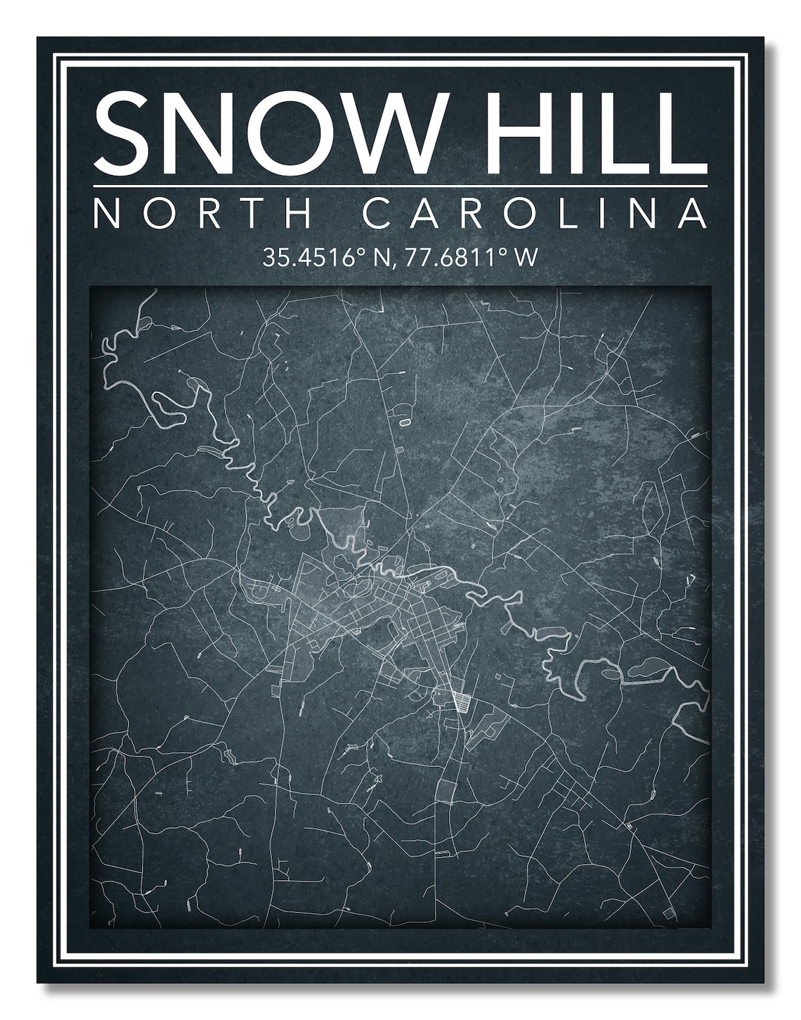 Wall Art Map Print of Snow Hill North Carolina Etsy