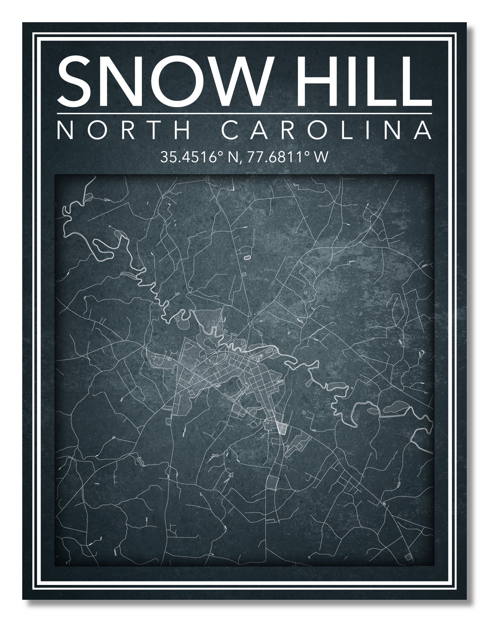 Wall Art Map Print of Snow Hill North Carolina Etsy