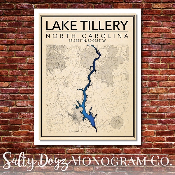 Wall Art Map Print Lake Tillery, NC!!