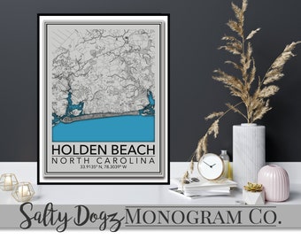 Wall Art Map Print Holden Beach, North Carolina!