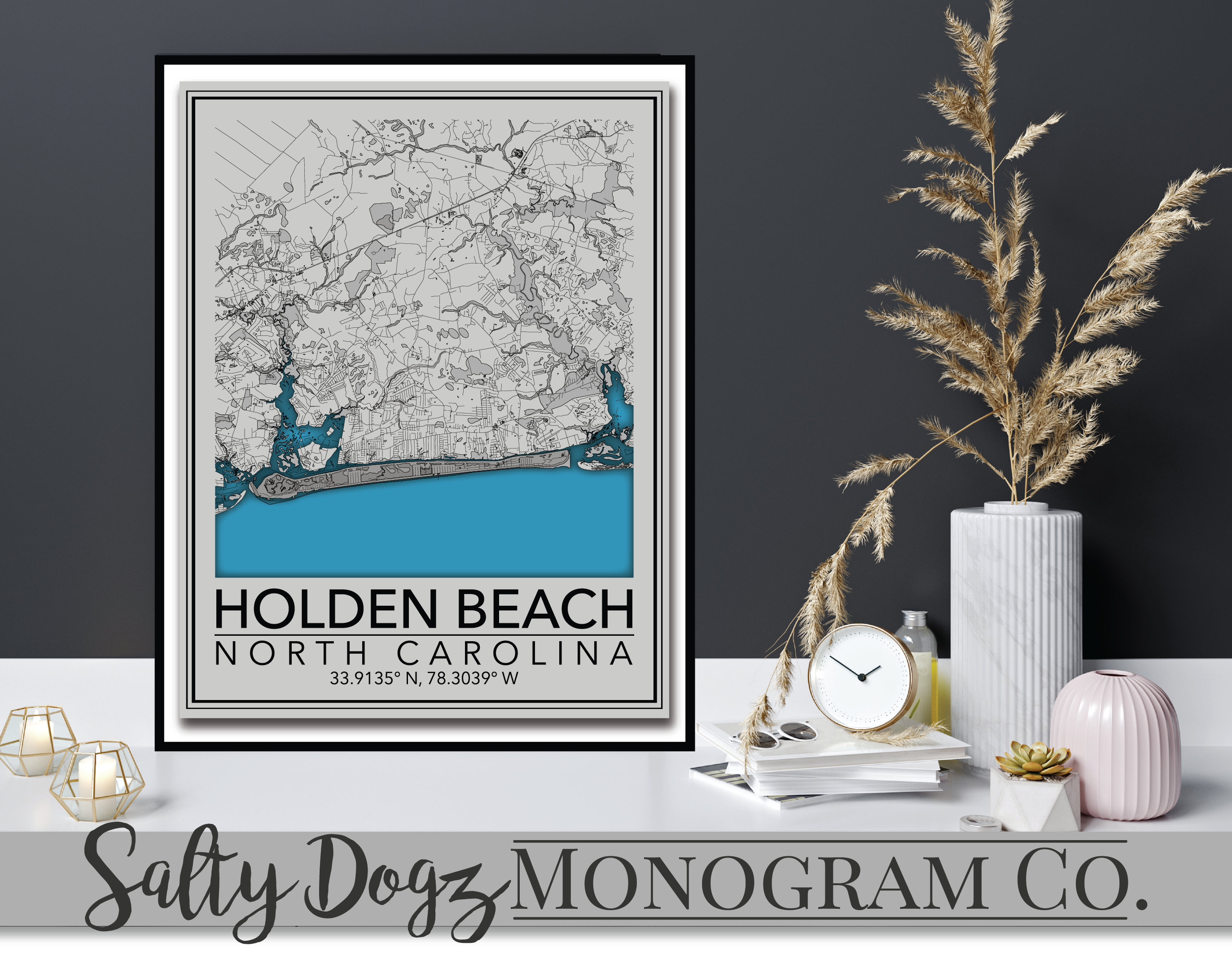 Wall Art Map Print Holden Beach North Carolina Etsy
