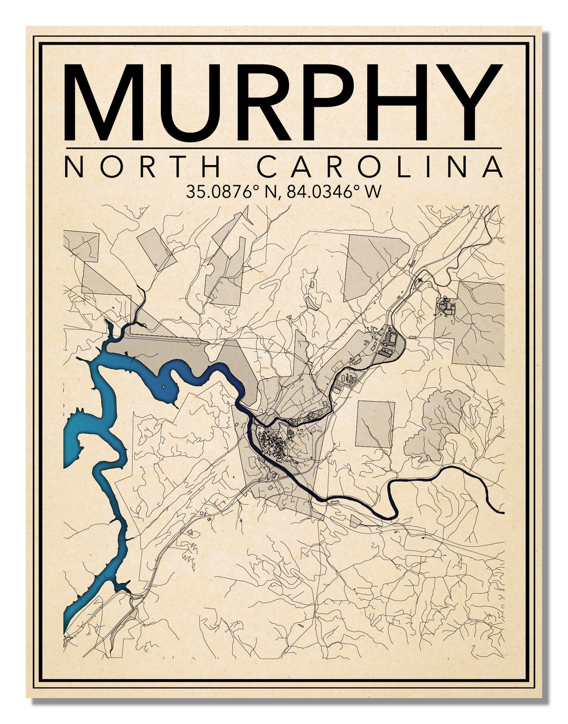 Wall Art Map Print of Murphy North Carolina Etsy