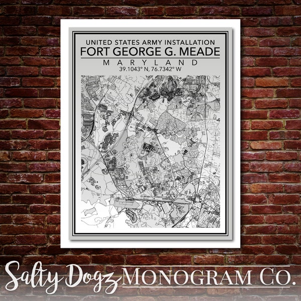 Wall Art Map Print of Fort George G. Meade, Maryland!  The Nation's Platform for Intelligence, Information, and Cyber Operations