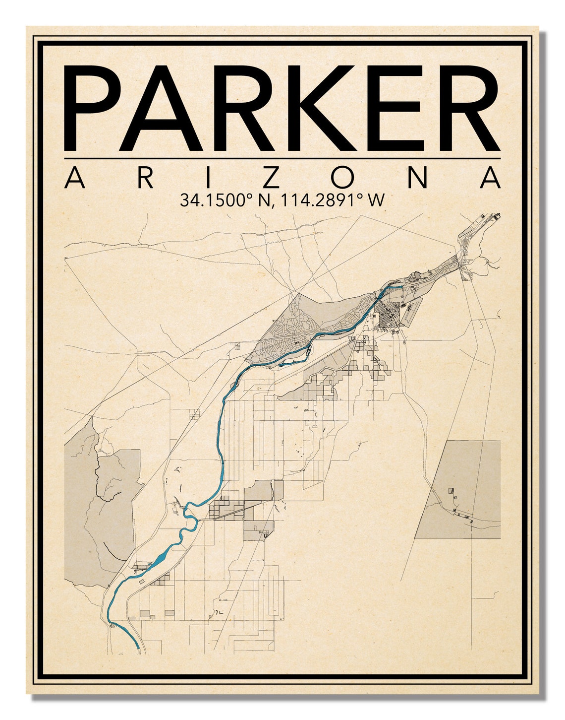 Wall Art Map Print of Parker Arizona Etsy