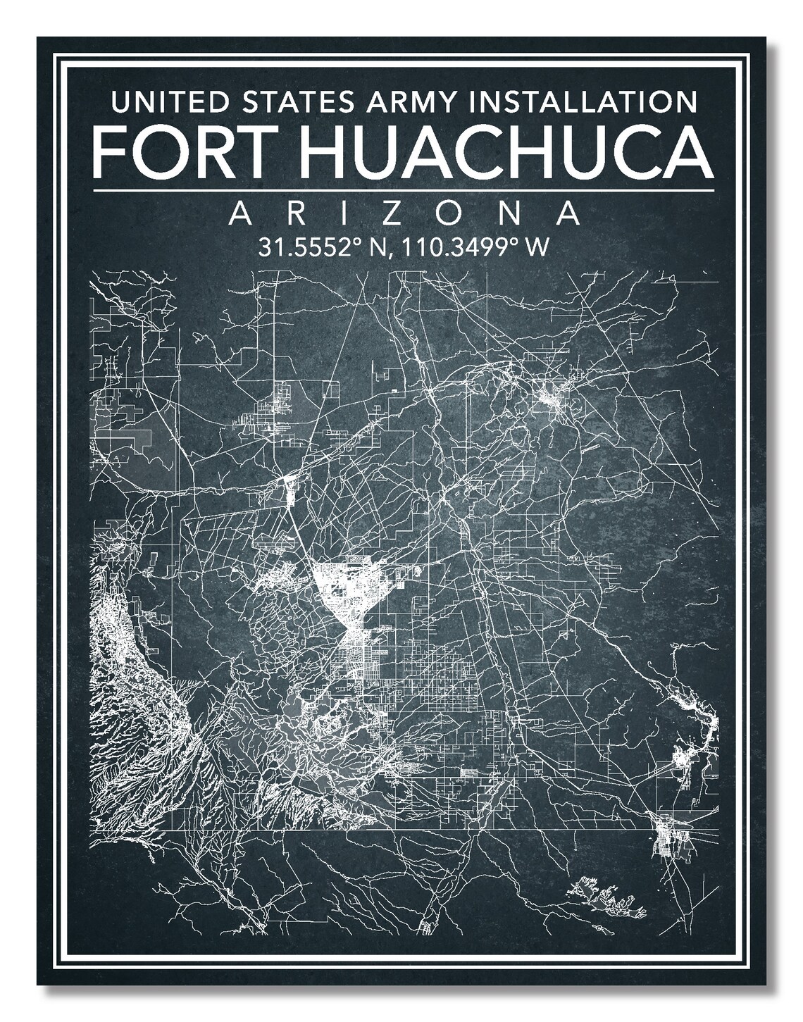Wall Art Map Print of Army Base Fort Huachuca Arizona Etsy