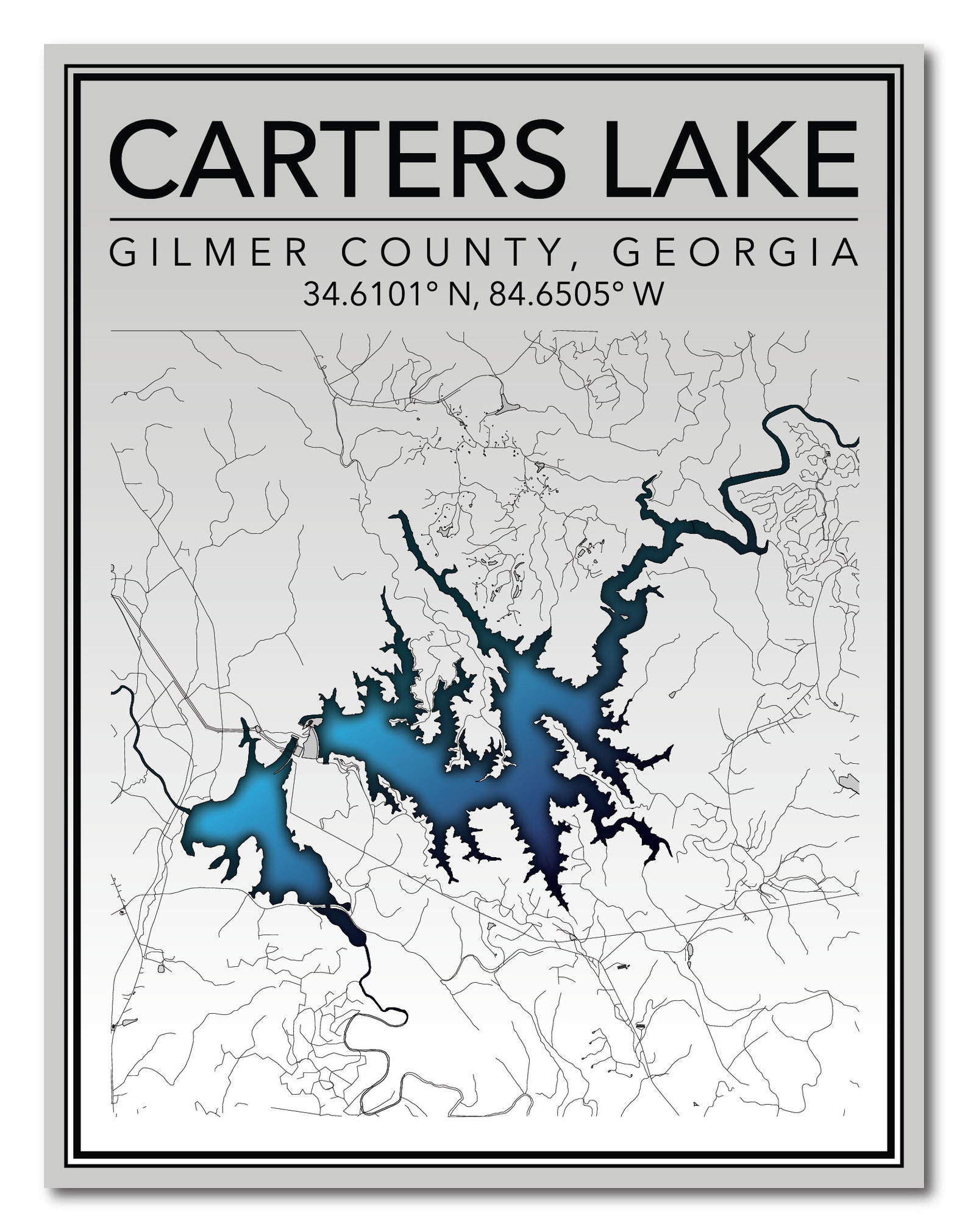 Wall Art Map Print of Carters Lake, Gilmer County, Georgia, United ...