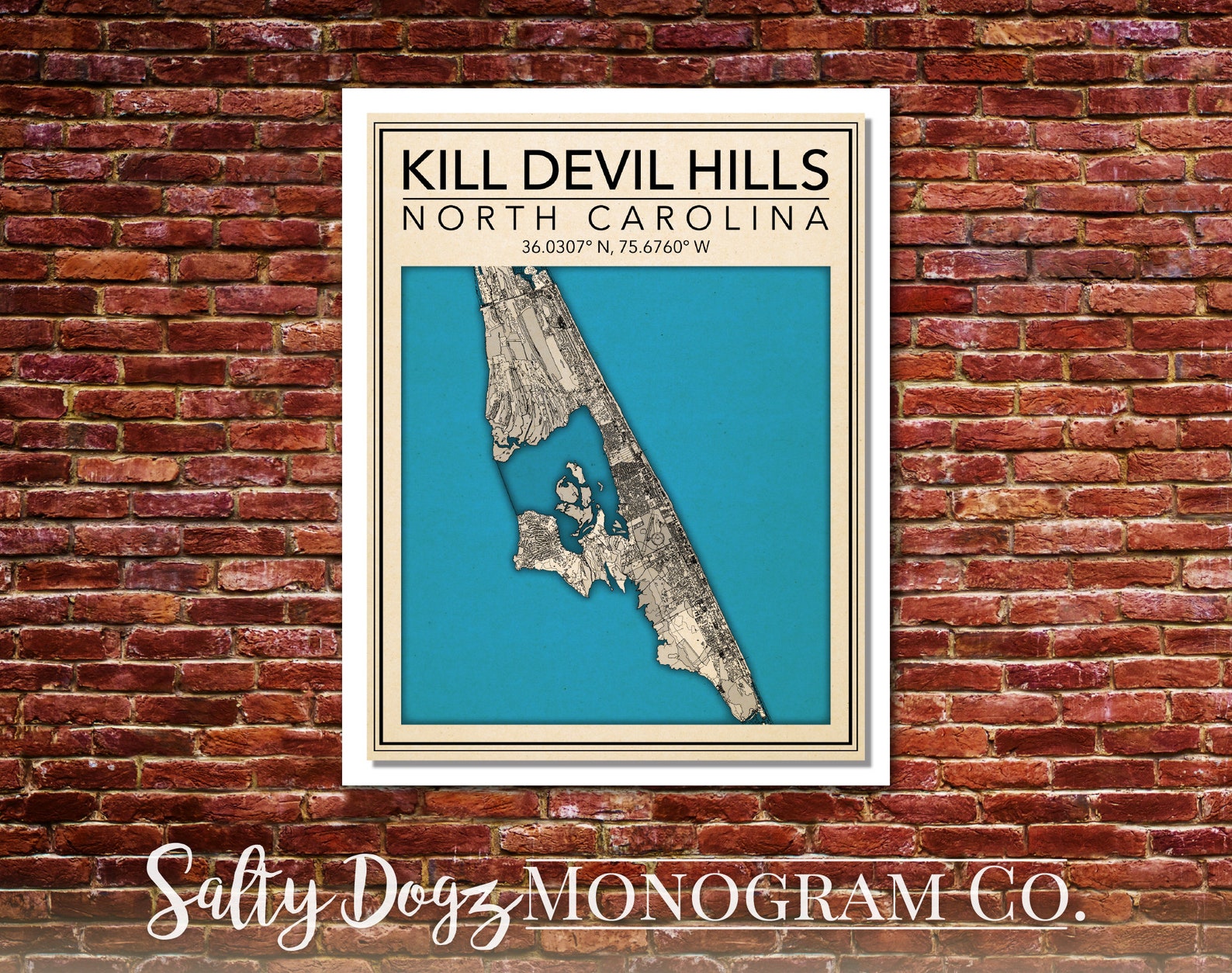 Wall Art Map Kill Devil Hills North Carolina Etsy