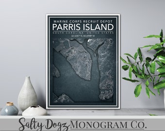 Wall Art Map Marine Corps Recruit Depot Parris Island- South Carolina