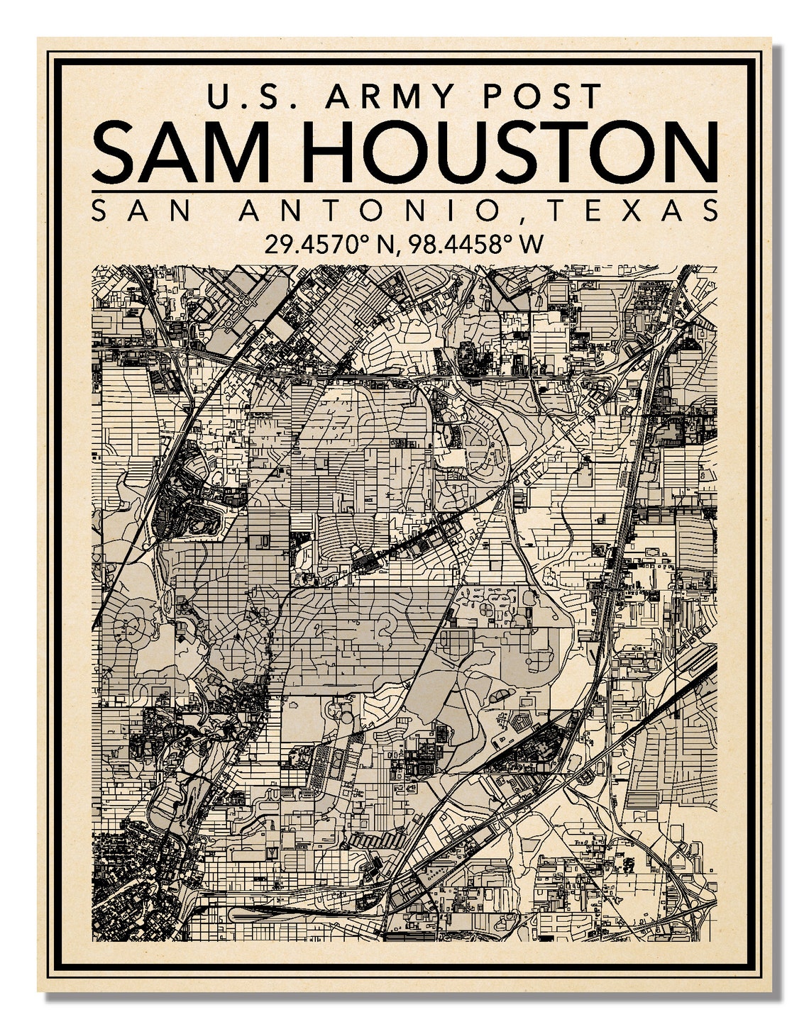 Wall Art Map Print of Fort Sam Houston San Antonio Texas - Etsy