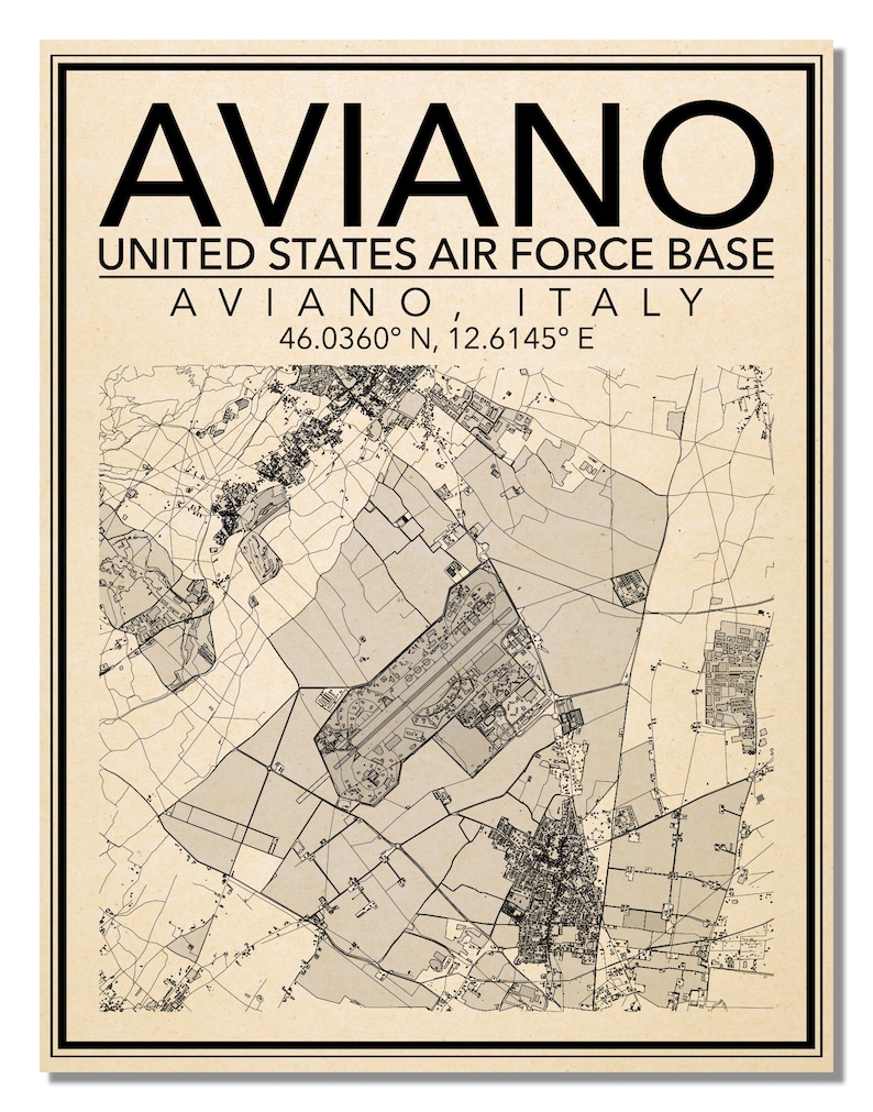 Wall Art Map of Aviano Air Base Aviano Pordenone Etsy