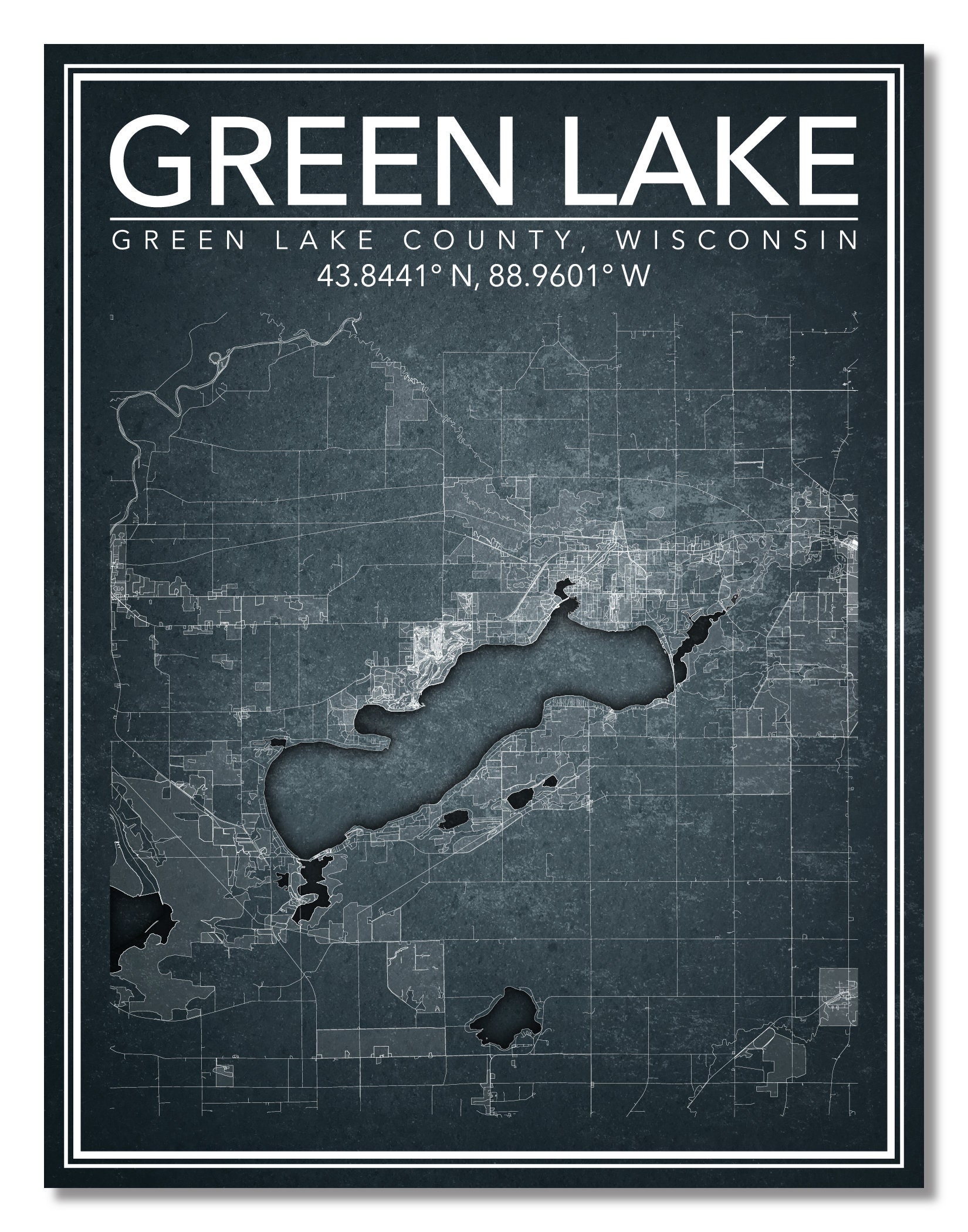 Wall Art Map Print of Green Lake, Wisconsin!!! - Etsy