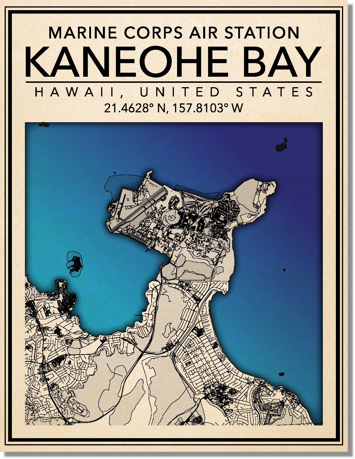 Wall Art Map Print of Marine Corps Air Station Kaneohe Bay Etsy