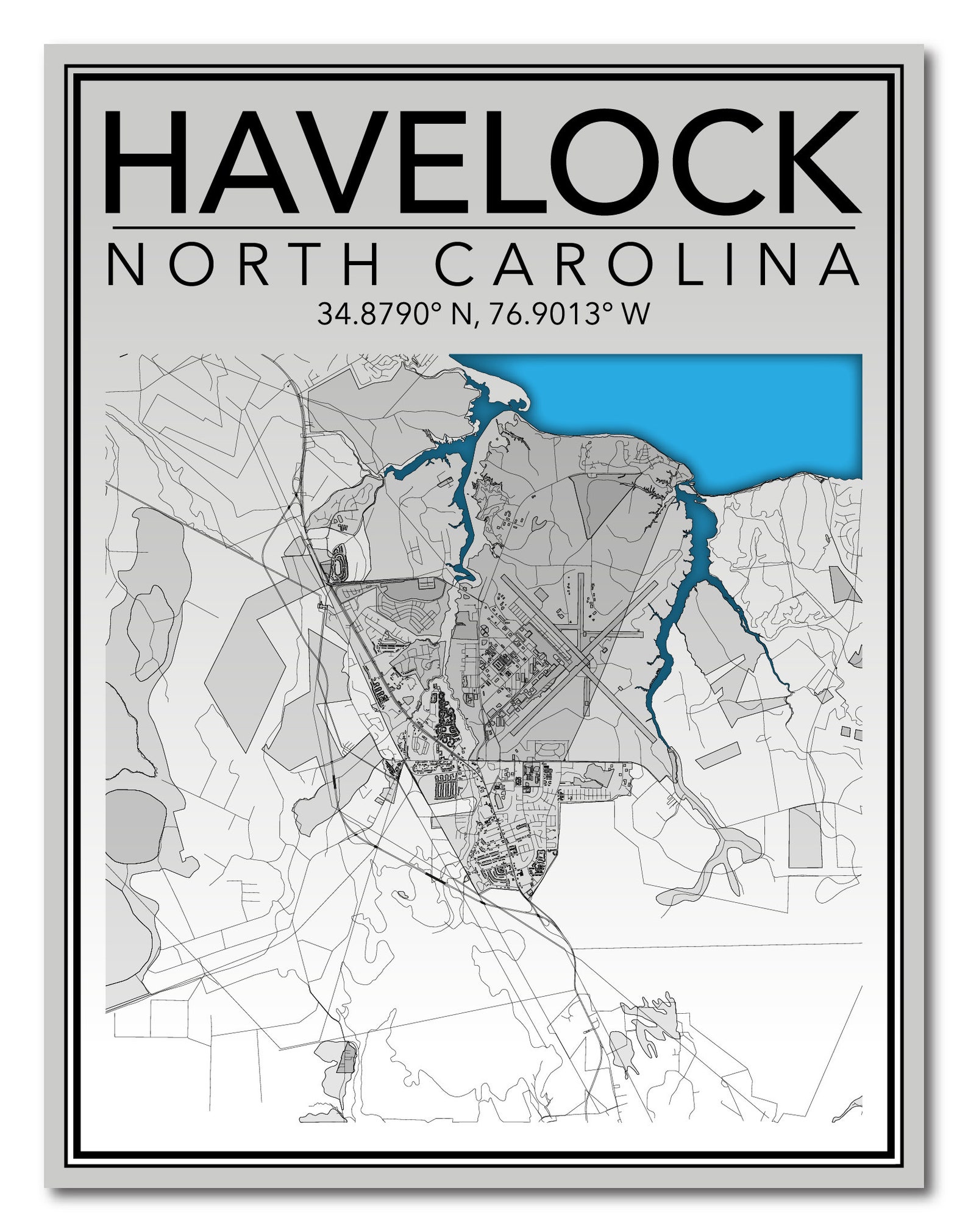Wall Art Map of Havelock North Carolina Etsy
