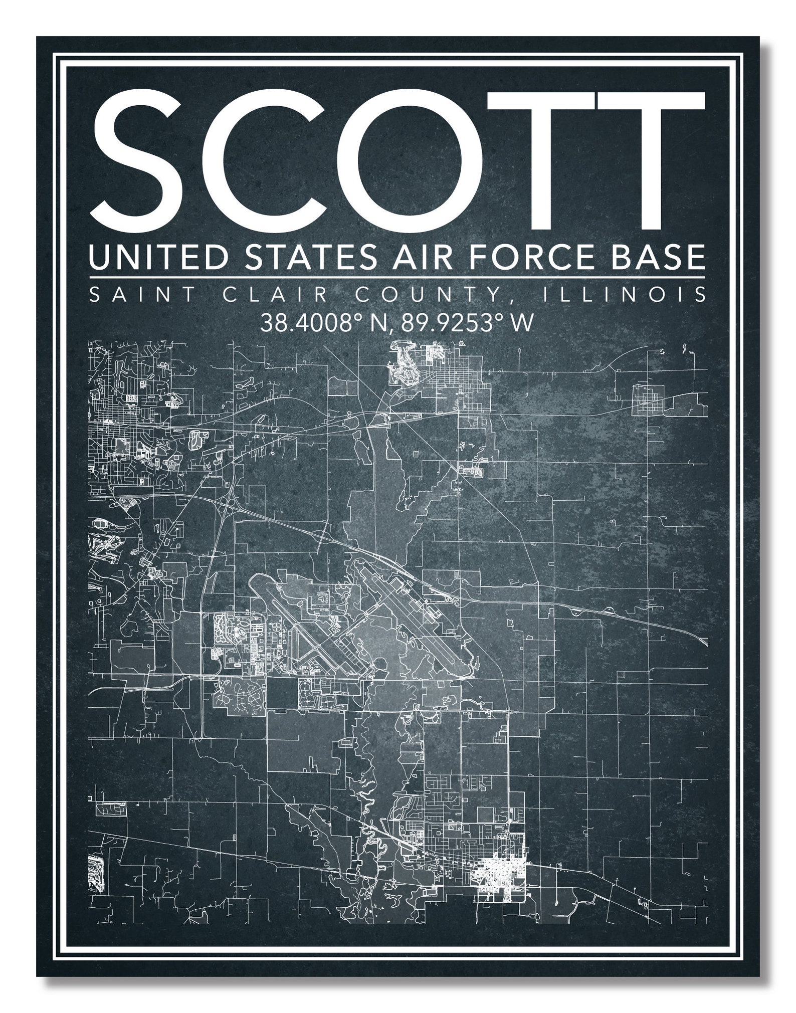 Wall Art Map Print of United States Scott Air Force Base Etsy