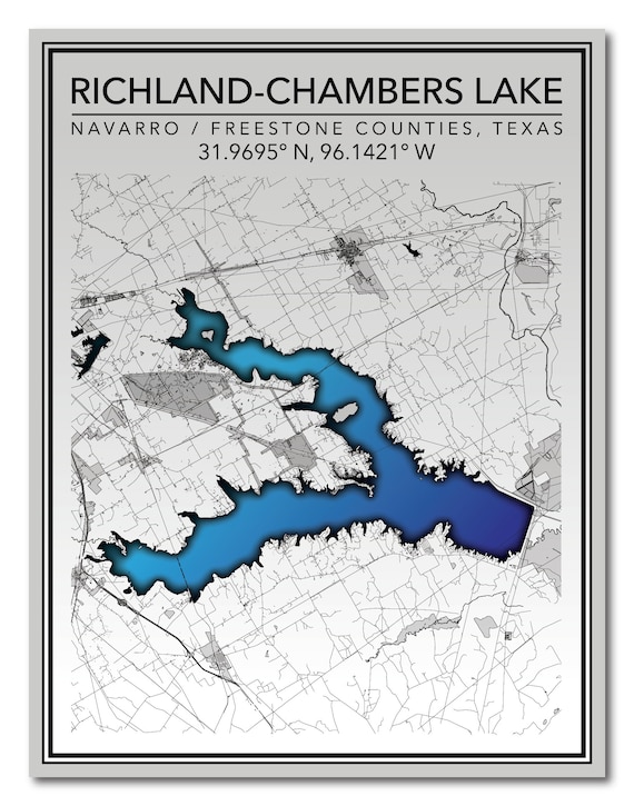 Richland Chambers Lake Map Wall Art Map Print Of Richland-Chambers Reservoir Eureka - Etsy